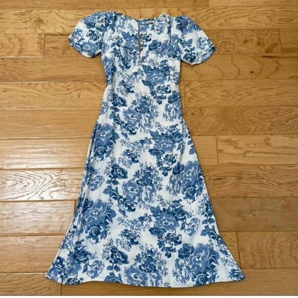 Reformation Marfa Blue White Floral Midi Dress sz 0 - Picture 1 of 5